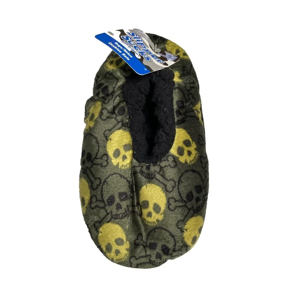 slipper socks boys green skull camo grippers shoe size 8-13 small‎ medium